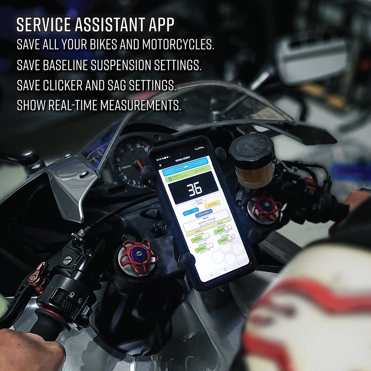 Service Assistant bike setup and maintenance smartphone app for iOS and Android.