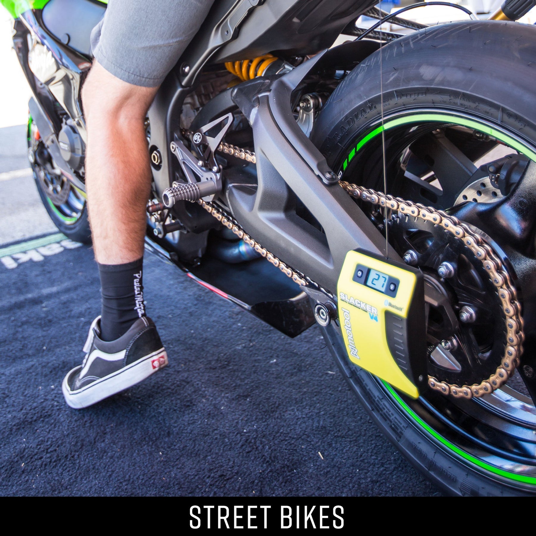 The Slacker digital suspension tuner works on street bikes.