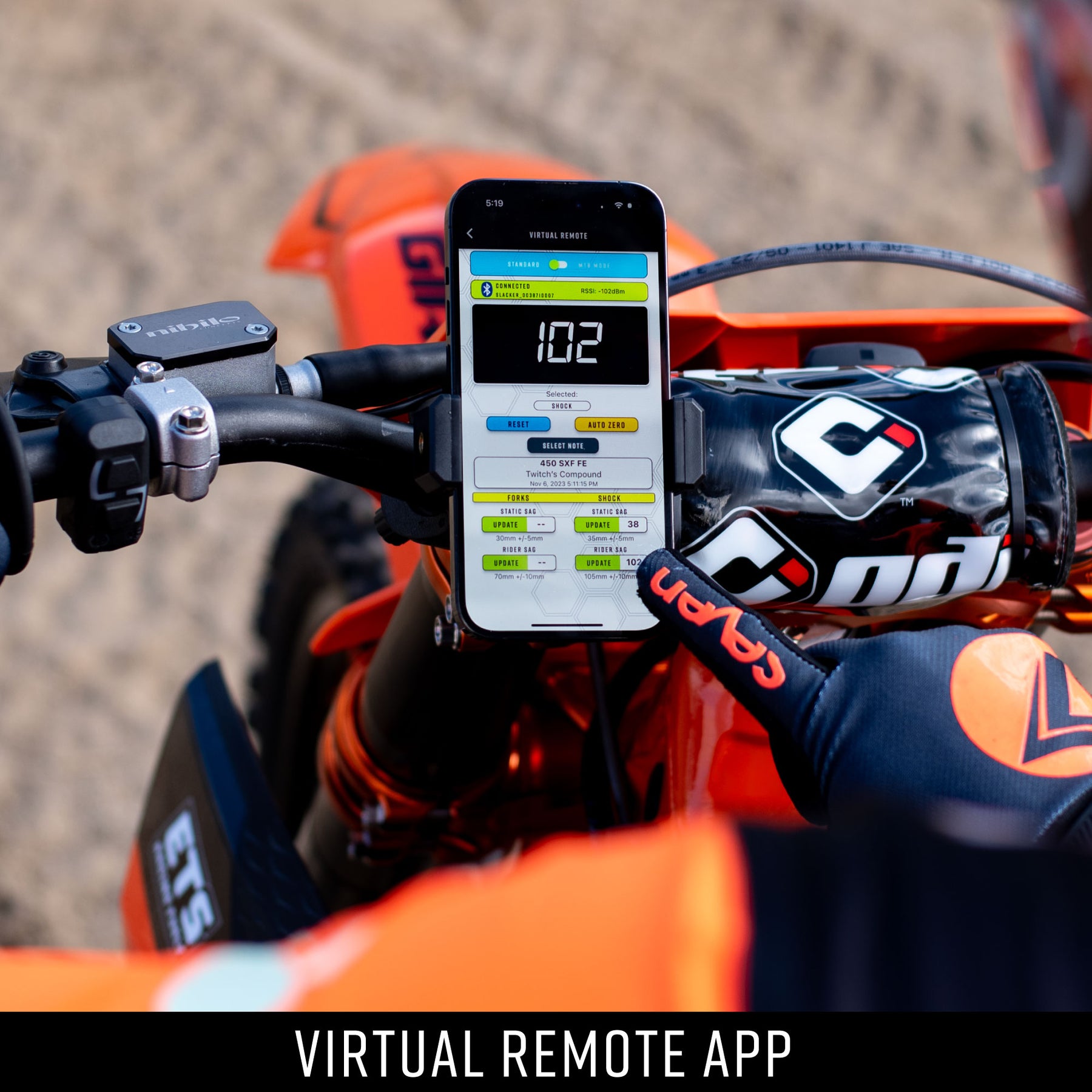 Slacker virtual remote app shows sag measurements right on the bars.