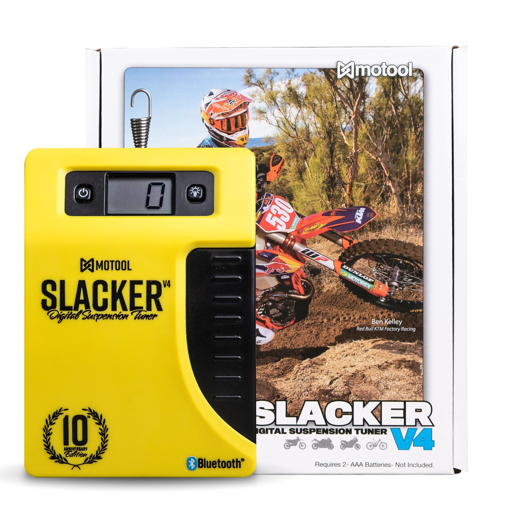 Slacker digital suspension tuner for accurately setting sag on motorcycles and mountain bikes.