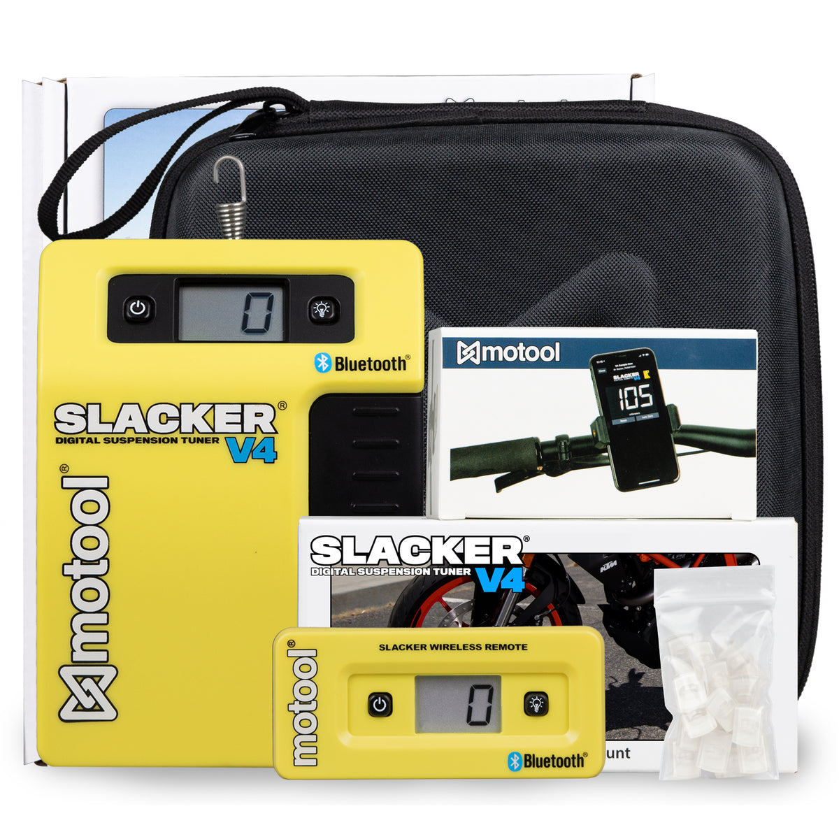 Slacker digital suspension tuner for setting sag on motorcycles and mountain bikes.