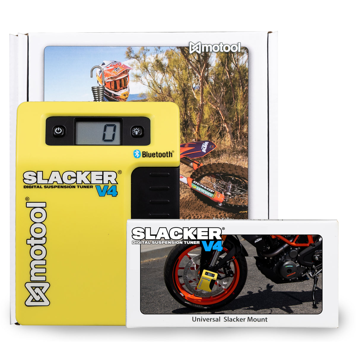 Slacker digital suspension tuner for setting sag on motorcycles and mountain bikes.