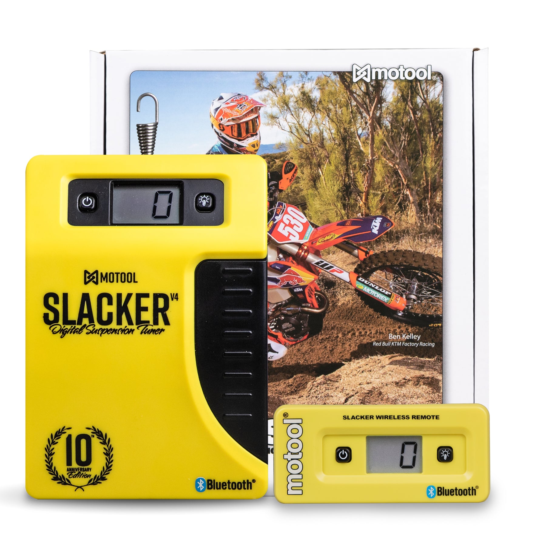 Slacker digital suspension tuner for precisely setting sag on motorcycles and mountain bikes.